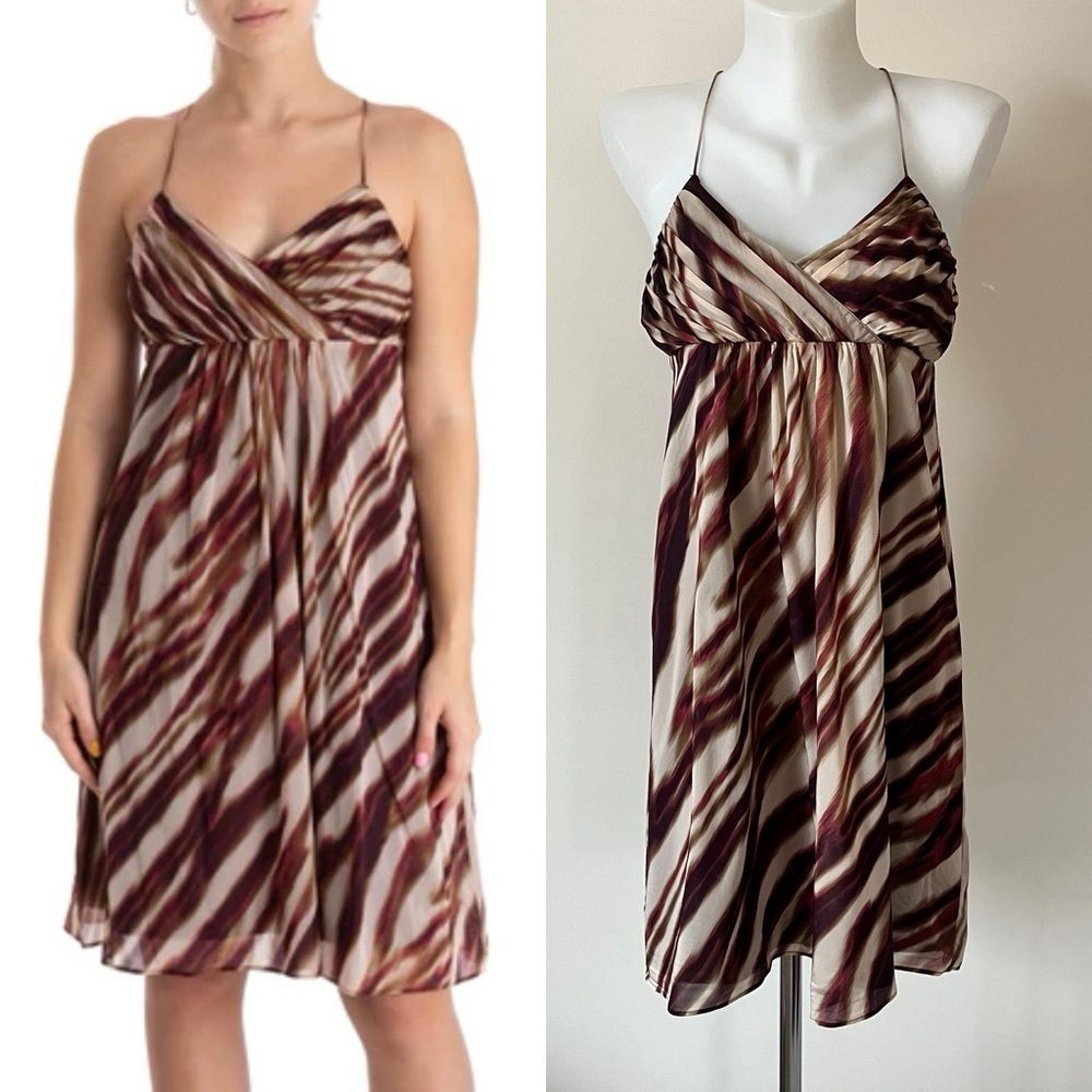 Ann Taylor Silk Dress Water Color Animal Print Flowy Lined Lightweight Tan Sz 6P
